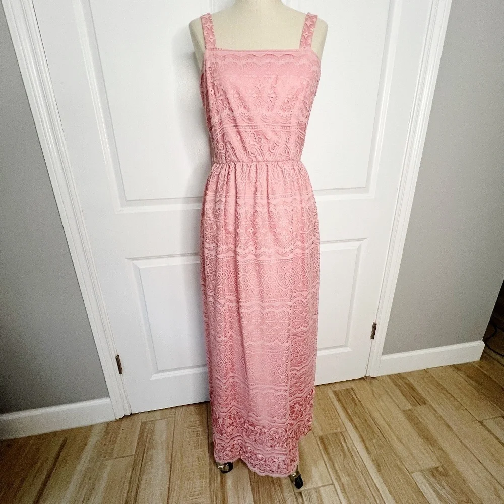 Vintage Pink Lace Maxi Dress with Matching Jacket Formal Evening Gown Set Pink